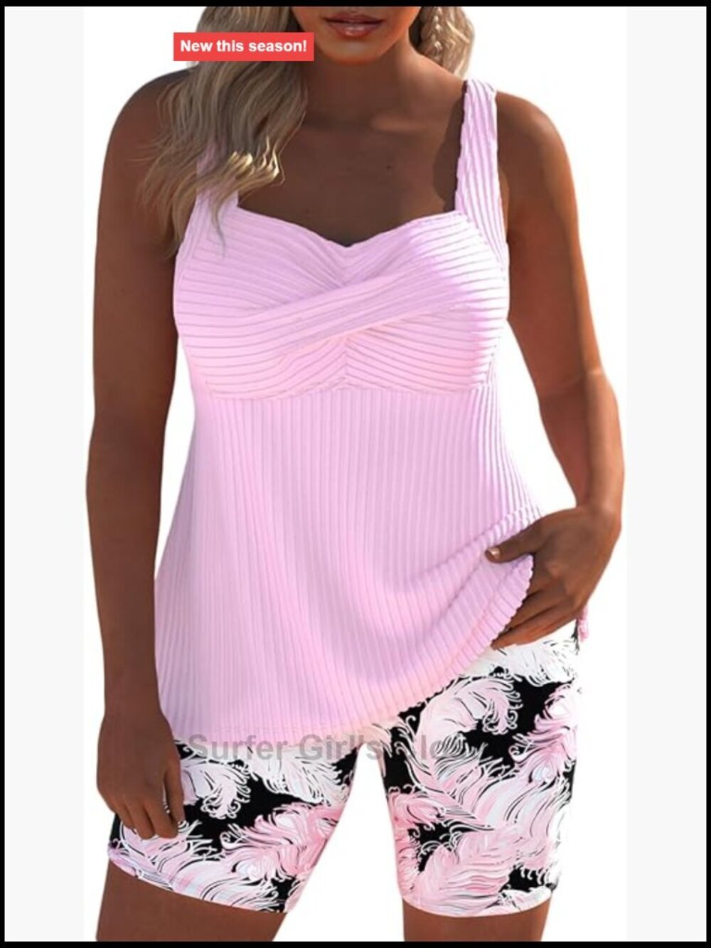 Surplice Tankini Set with Board Shorts Modest Coverage Swimwear